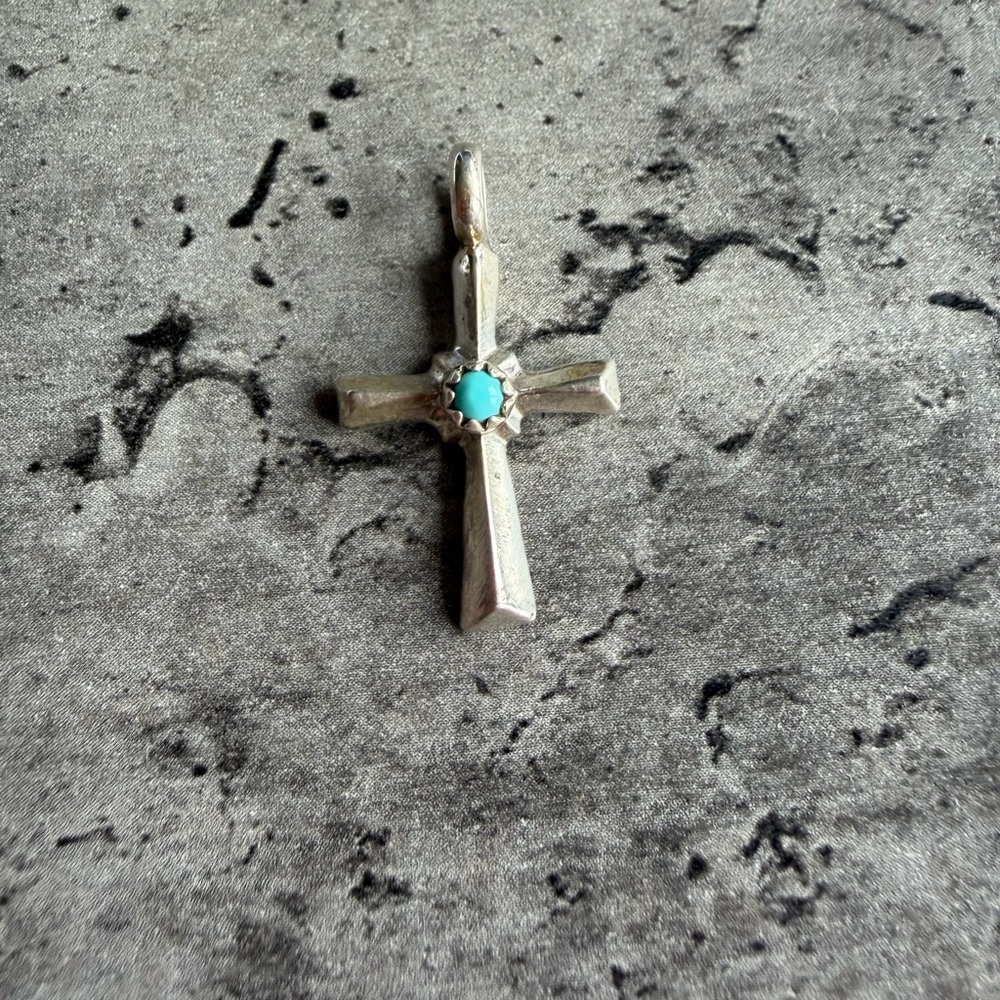Sterling Silver Cross Pendant with Turquoise Accent